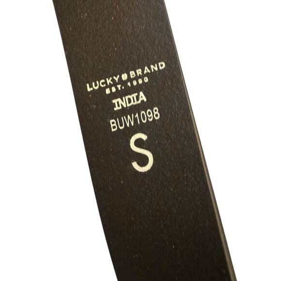 Lucky Brand Black Brown Tooled Embossed Leather Belt Brass Buckle Boho S NEW - Picture 6 of 9